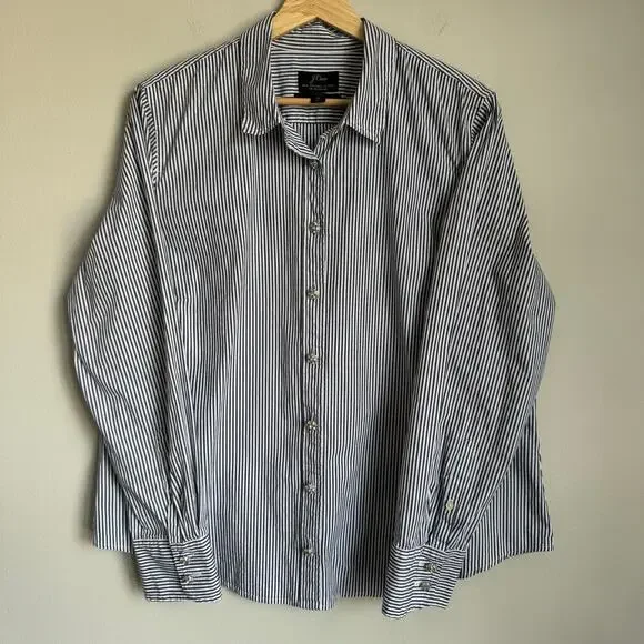 J.Crew Women Button Down Shirt Size 18 Navy White Stripe Jeweled Buttons Cotton - Picture 1 of 14